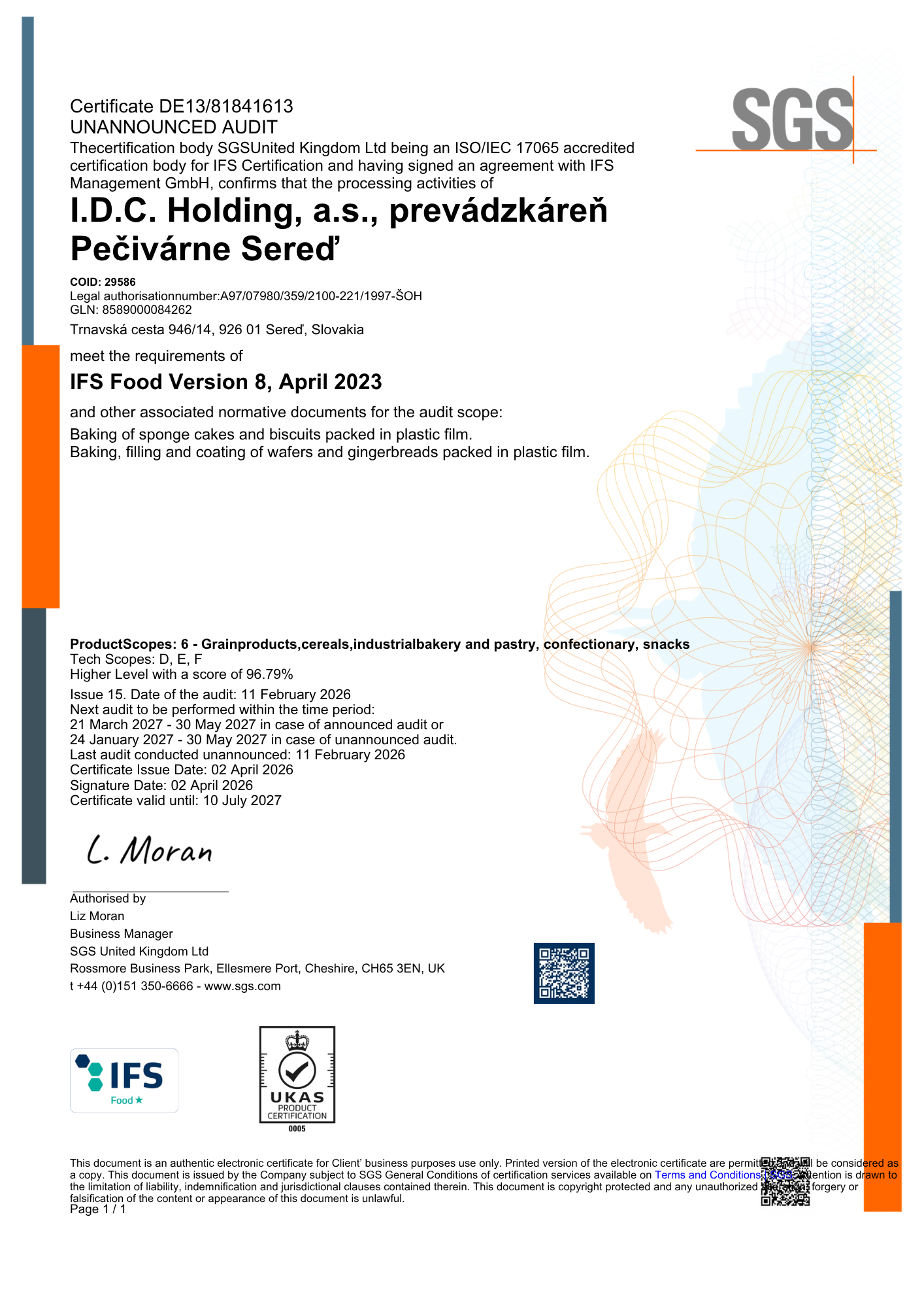 IFS Pecivarne Sered 2027